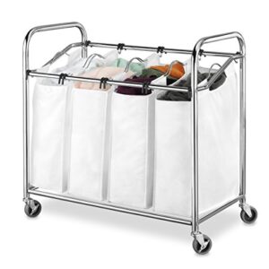 Whitmor 4 Section Rolling Laundry Sorter - 4 Removable Heavy Duty Bags - Chrome