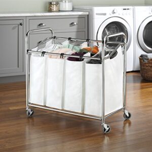 Whitmor 4 Section Rolling Laundry Sorter - 4 Removable Heavy Duty Bags - Chrome