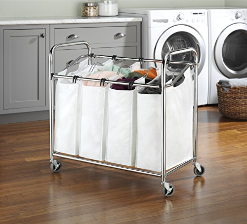 Whitmor 4 Section Rolling Laundry Sorter - 4 Removable Heavy Duty Bags - Chrome