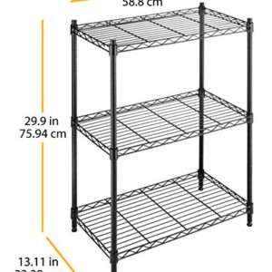 Whitmor Adjustable 3 Tier Shelving with Leveling Feet - Black