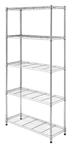 Whitmor Supreme 5 Tier Shelving with Adjustable Shelves and Leveling Feet - 350 lb. Capacity per Shelf - Chrome