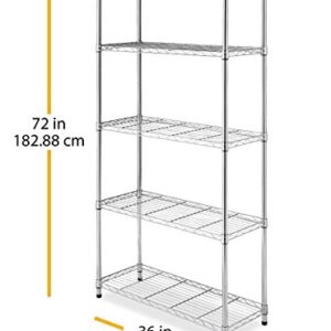 Whitmor Supreme 5 Tier Shelving with Adjustable Shelves and Leveling Feet - 350 lb. Capacity per Shelf - Chrome