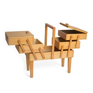 hobbygift wooden cantilever 3 tier sewing box with legs: light wood shade, 82.5x22x44.5 cm