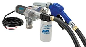 gpi m-180s fuel transfer pump with filter kit, 18 gpm, 12-vdc, automatic shut-off nozzle, 12′ hose, 18′ power cord (110612-02)