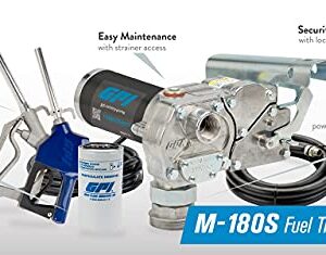 GPI M-180S Fuel Transfer Pump with Filter Kit, 18 GPM, 12-VDC, Automatic Shut-Off Nozzle, 12' Hose, 18' Power Cord (110612-02)