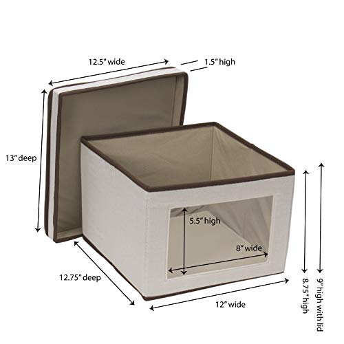 Household Essentials 512 Vision Storage Box - Natural Canvas with Brown Trim - Medium