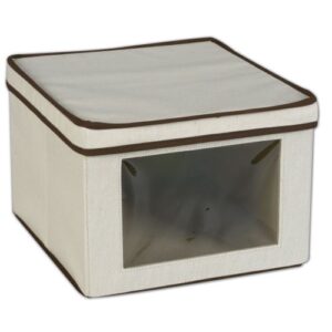 Household Essentials 512 Vision Storage Box - Natural Canvas with Brown Trim - Medium