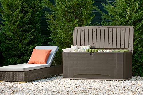 Rubbermaid Extra Large Resin Weather Resistant Outdoor Storage Deck Box, 120 Gal., Putty/Canteen Brown, for Garden/Backyard/Home/Pool