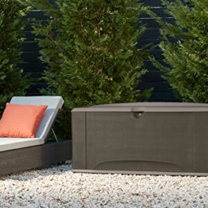 Rubbermaid Extra Large Resin Weather Resistant Outdoor Storage Deck Box, 120 Gal., Putty/Canteen Brown, for Garden/Backyard/Home/Pool