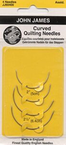 colonial needle jj60400 curved quilting hand needles, 4-pack , yellow