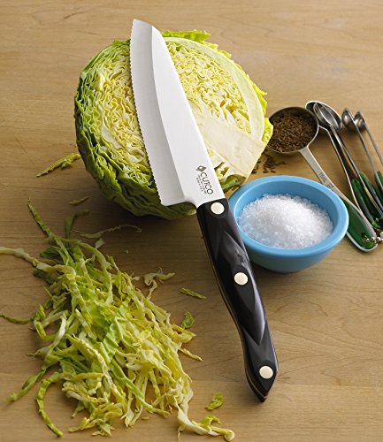 CUTCO Model 3738 Hardy Slicer.6.3" High-Carbon Stainless Double-D® serrated blade.5.7" Classic Brown handle (sometimes called black).In factory-sealed plastic bag.