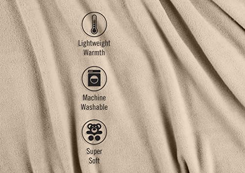Martex 1B06849 Super Soft Fleece Lightweight Reversible Cozy Warm Sofa Blanket Low Lint Luxury Hotel Style All Seasons Layering Solid Pet Friendly Twin Size Bed and Couch Blankets, Twin, Beige