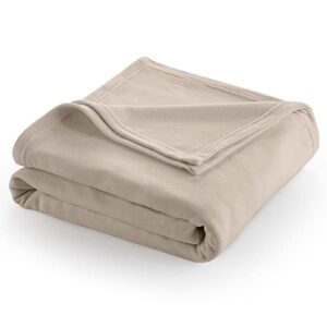 Martex 1B06849 Super Soft Fleece Lightweight Reversible Cozy Warm Sofa Blanket Low Lint Luxury Hotel Style All Seasons Layering Solid Pet Friendly Twin Size Bed and Couch Blankets, Twin, Beige