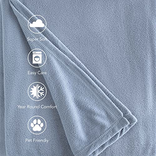 Martex 1B06870 Super Soft Fleece Lightweight Reversible Cozy Warm Sofa Blanket Low Lint Luxury Hotel Style All Seasons Layering Solid Pet Friendly Queen Size Bed and Couch Blankets, Full Queen, Blue