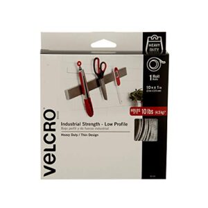 velcro brand industrial fasteners low profile thin design | professional grade heavy duty strength holds up to 10 lbs on smooth surfaces | indoor outdoor use, 10ft x 1in, white