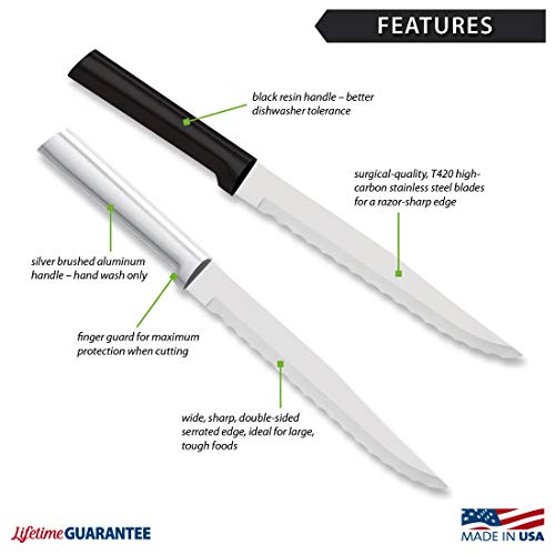 Rada Cutlery Serrated Slicing Knife Stainless Blade and Steel Resin, 11-1/4 Inches, Black Handle