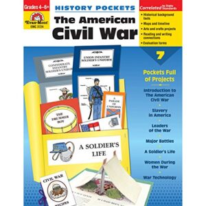 evan-moor emc3724 history pockets: the american civil war book, grades 4-6+