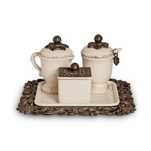 acanthus leaf sugar and creamer set with sweetener box on tea tray (set of 4)