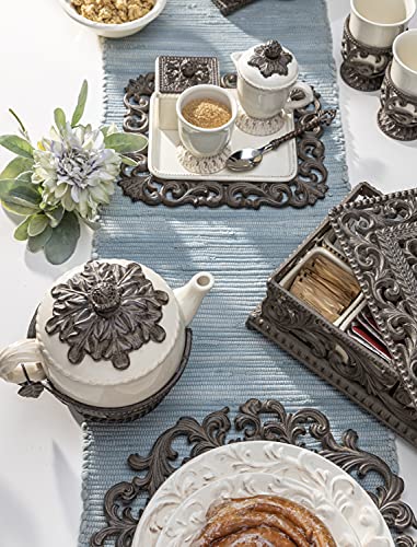 Acanthus Leaf Sugar And Creamer Set with Sweetener Box on Tea Tray (Set of 4)