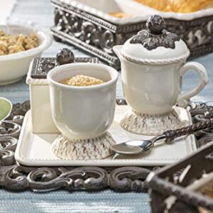 Acanthus Leaf Sugar And Creamer Set with Sweetener Box on Tea Tray (Set of 4)