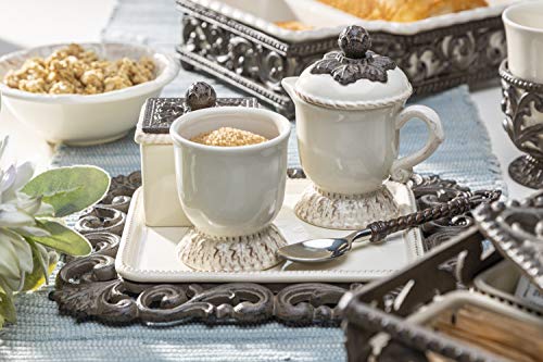 Acanthus Leaf Sugar And Creamer Set with Sweetener Box on Tea Tray (Set of 4)