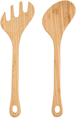 Lipper International Bamboo Wood Salad Bowl with 2 Server Utensils, Large, 14" Diameter x 4" Height, 3-Piece Set