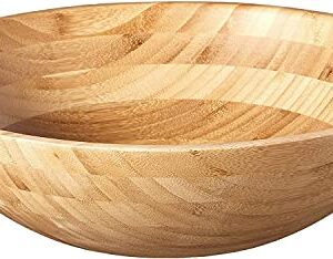 Lipper International Bamboo Wood Salad Bowl with 2 Server Utensils, Large, 14" Diameter x 4" Height, 3-Piece Set