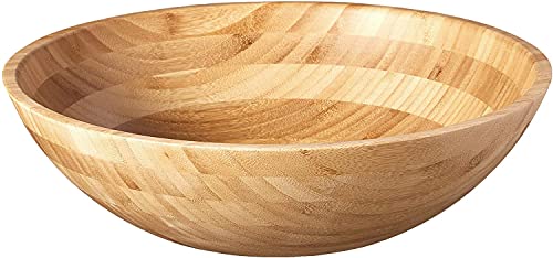 Lipper International Bamboo Wood Salad Bowl with 2 Server Utensils, Large, 14" Diameter x 4" Height, 3-Piece Set