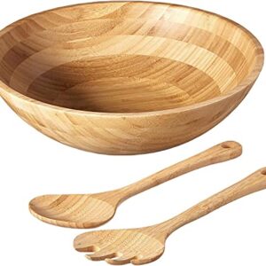 Lipper International Bamboo Wood Salad Bowl with 2 Server Utensils, Large, 14" Diameter x 4" Height, 3-Piece Set