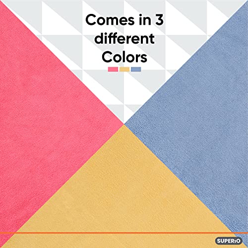 Superio Microfiber Cleaning Cloth 16x16 Highly Absorbent Cleaning Rags for House, Kitchen, Bathroom ,Car 3 Pack Multi Color Coded Multi-Purpose Streak-Free lint-Free Towels