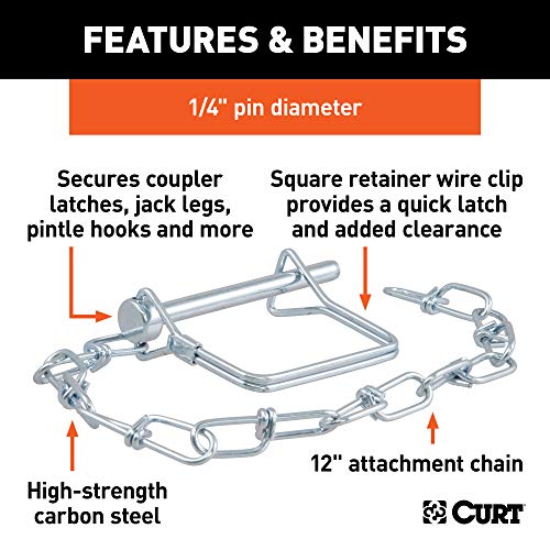 CURT 25012 Trailer Coupler Pin with 12-Inch Chain, 1/4-Inch Diameter x 2-3/4-Inch Long