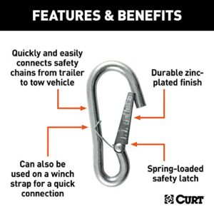 CURT 81261 Snap Hook Trailer Safety Chain Hook Carabiner Clip, 3/8-Inch Diameter, 2,000 lbs