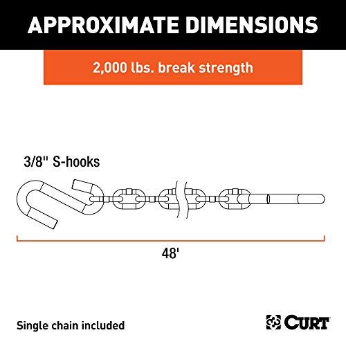 CURT 80011 48-Inch Trailer Safety Chain with 3/8-In S-Hooks, 2,000 lbs Break Strength