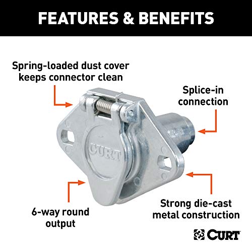 CURT 58090 Vehicle-Side 6-Pin Round Trailer Wiring Harness Socket