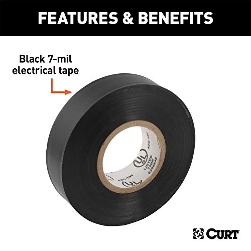 CURT 59740 Black Electrical Tape, 7 Mil, 3/4-Inch x 60-Foot Rolls, 10-Pack