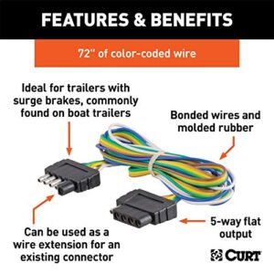CURT 58551 Vehicle-Side and Trailer-Side 5-Pin Flat Wiring Harness with 72-Inch Wires