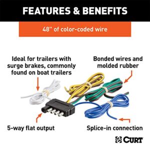 CURT 58541 Trailer-Side 5-Pin Flat Wiring Harness with 48-Inch Wires