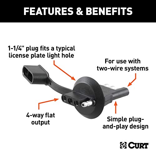 CURT 57404 4-Way Flat Vehicle-Side Trailer Wiring Adapter for 1-1/4-Inch License Plate Light Hole