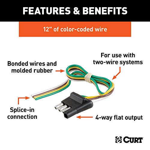CURT 58031 Trailer-Side 4-Pin Flat Wiring Harness with 12-Inch Wires