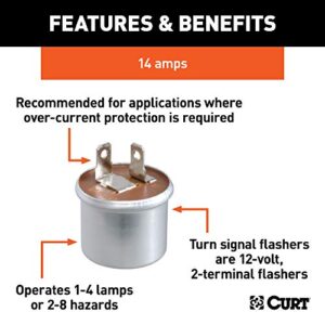 CURT 58310 12-Volt 2-Terminal Turn Signal Flasher, 1-4 Lamps or 2-8 Hazards