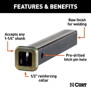 CURT 49512 1-1/4-Inch x 12-Inch Weld-On Raw Steel Trailer Hitch Receiver Tube