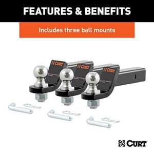 CURT 45037 Trailer Hitch Mounts with 2-Inch Ball & Pin, Fits 2-In Receiver, 7,500 lbs, 2" Drop, 3-Pack