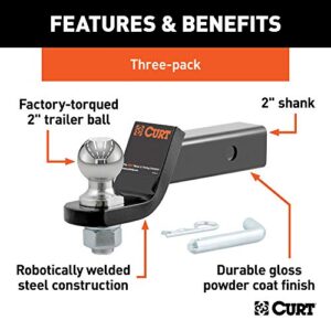 CURT 45037 Trailer Hitch Mounts with 2-Inch Ball & Pin, Fits 2-In Receiver, 7,500 lbs, 2" Drop, 3-Pack