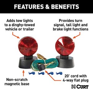 CURT 53204 Magnetic Trailer Lights for Dinghy Towing, 4-Pin Flat Plug, Stop Tail Turn, Storage Case