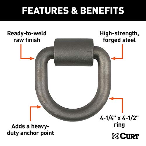 CURT 83760 4-1/4 x 4-1/2-Inch Weld-On Trailer D-Ring Tie Down Anchor, 26,500 lbs Break Strength