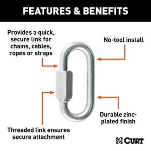 CURT 82611 Threaded Quick Link Trailer Safety Chain Hook Carabiner Clip, 1/4-Inch Diameter, 4,400 lbs Break Strength