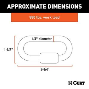 CURT 82611 Threaded Quick Link Trailer Safety Chain Hook Carabiner Clip, 1/4-Inch Diameter, 4,400 lbs Break Strength