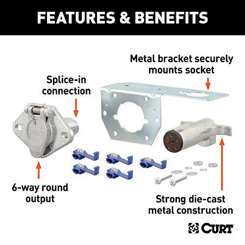 CURT 58093 Vehicle-Side and Trailer-Side 6-Pin Round Wiring Harness Connectors