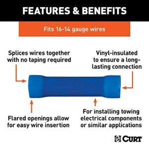 CURT 59422 16-14 Gauge Blue Vinyl-Insulated Wire Butt Connectors, 100-Pack