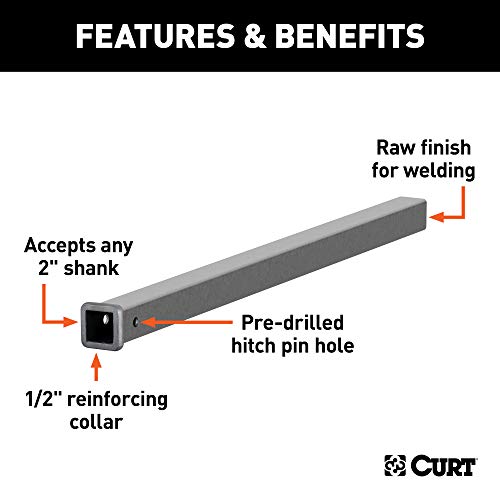 CURT 49480 2-Inch x 48-Inch Weld-On Raw Steel Trailer Hitch Receiver Tube